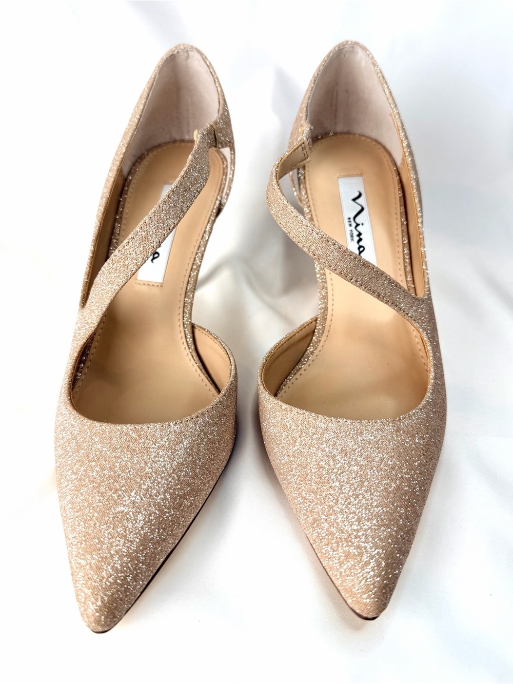 Nina New York Champagne Gold Shimmer Pointed-Toe Heels D’Orsay Pumps Size 7 NWOB - Picture 2 of 10